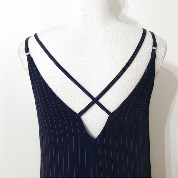 TOPSHOP NAVY WHITE STRIPED CRISS CROSS SLEEVELESS MIDI SHIFT DRESS - 4 - Picture 5 of 10